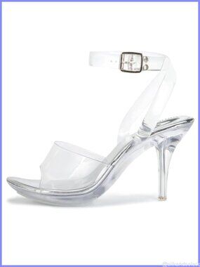 Clear Strappy Platform Heeled Sandals Ankle Strap Kitten Heel Slingback Dress
